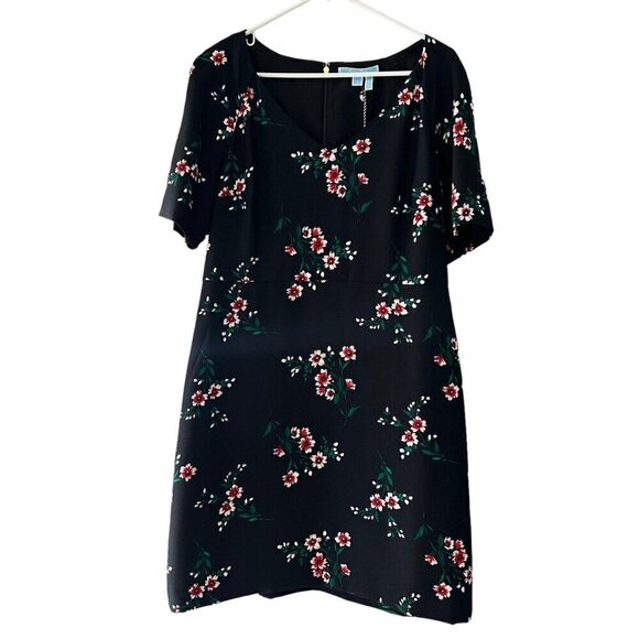 Draper James Floral V-Neck Dress Black Short Sleeve NWT NEW Size 12 - Picture 1 of 11